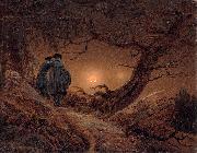 Caspar David Friedrich Two men contemplating the Moon oil on canvas